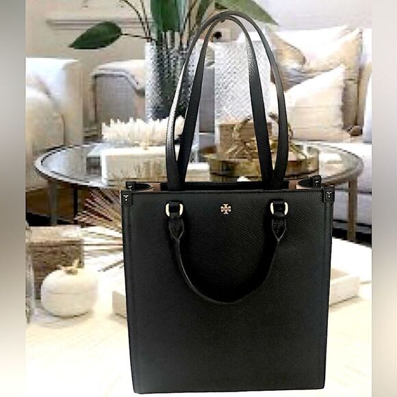 TORY BURCH SHOULDER BAG, BLACKS HANDBAG WITH TORY BURCH LOGO IN GOLD TONE - Picture 1 of 9